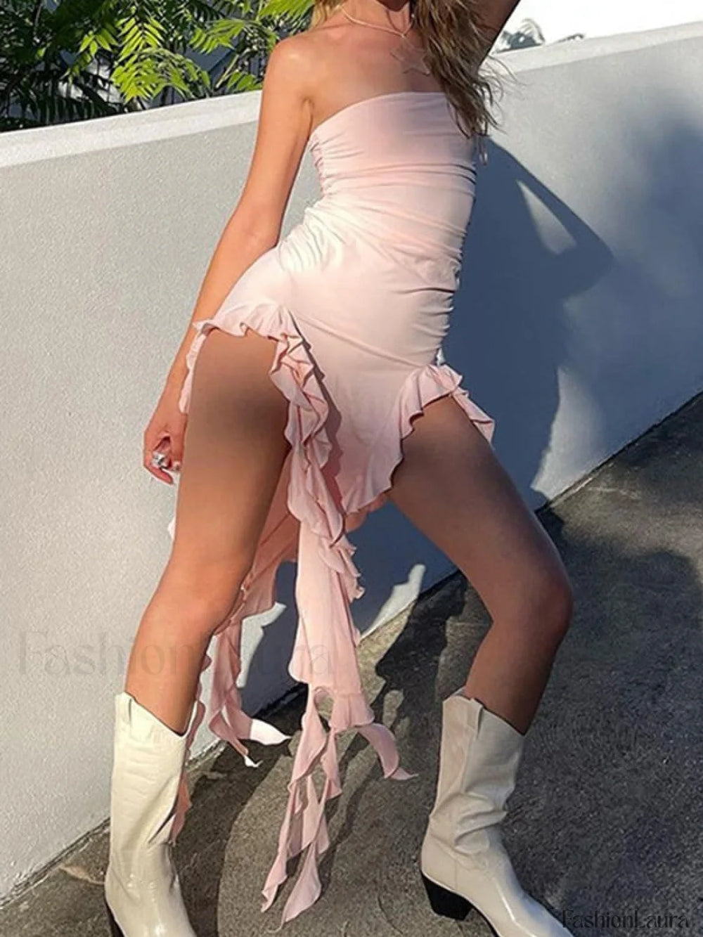 Irregular Ruffle Bandeau Maxi Dress Maxi Dresses