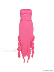 Irregular Ruffle Bandeau Maxi Dress Maxi Dresses