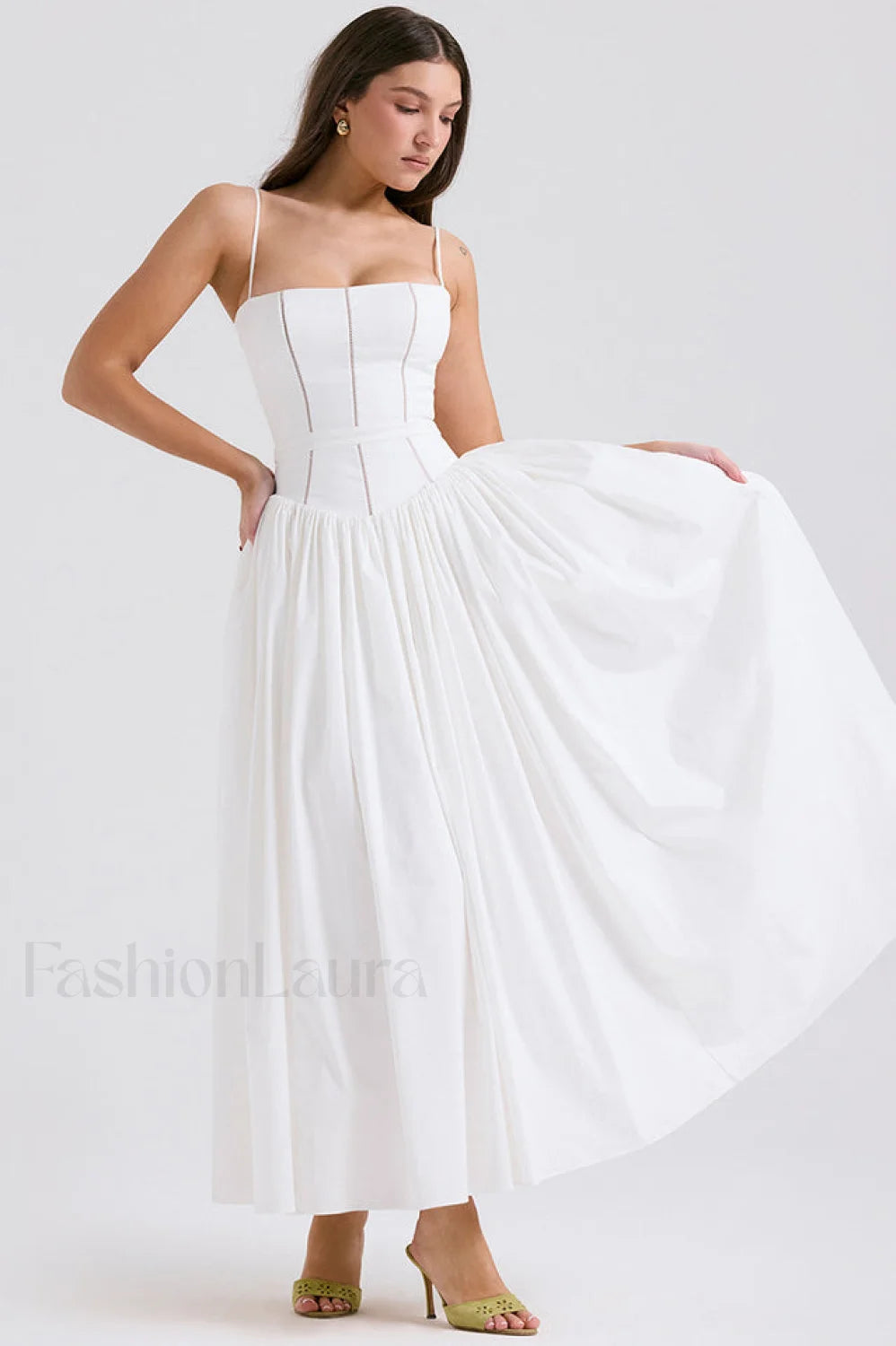 Isabella White Stylish Cotton Sundress