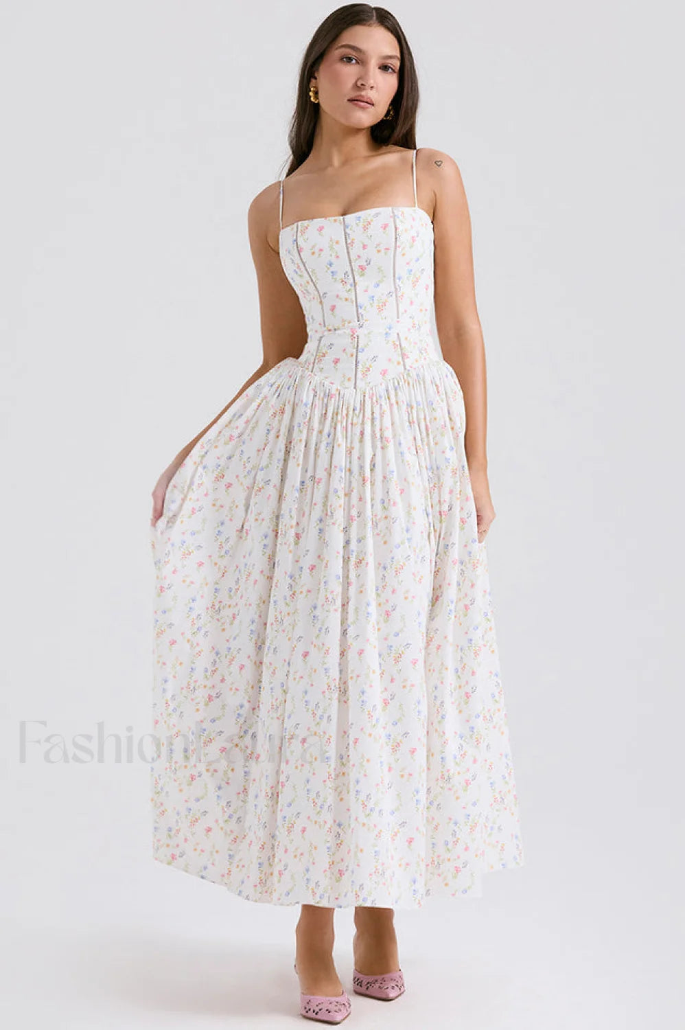 Isabella White Stylish Cotton Sundress XS / White Floral