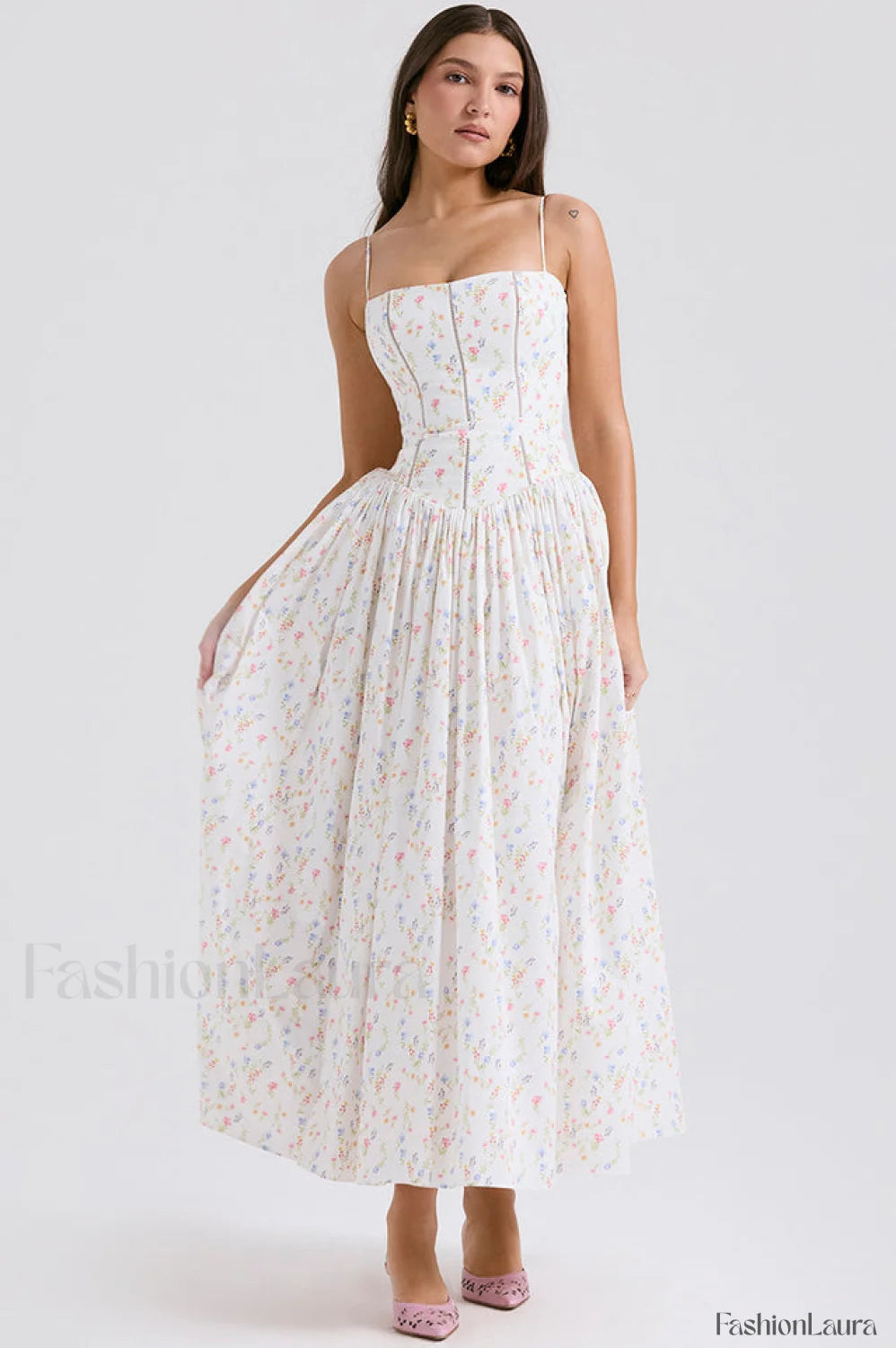 Isabella White Stylish Cotton Sundress XS / White Floral