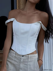 Ivory Glow Tied Trendy Crop Corset Top Tank Tops & Camis