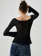 Jacquard Lace Semi sheer Trendy Bowknot Crossover Blouse Blouses