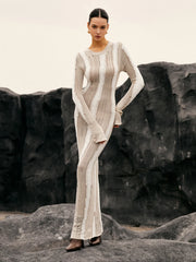 Jacquard Striped Graceful Crochet Long Dress Khaki / S Sweaters L
