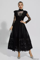 Jamie Black Floral Charming Lace Stitching Dress