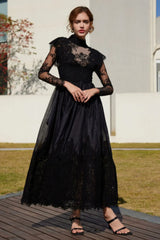 Jamie Black Floral Charming Lace Stitching Dress