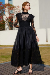 Jamie Black Floral Charming Lace Stitching Dress