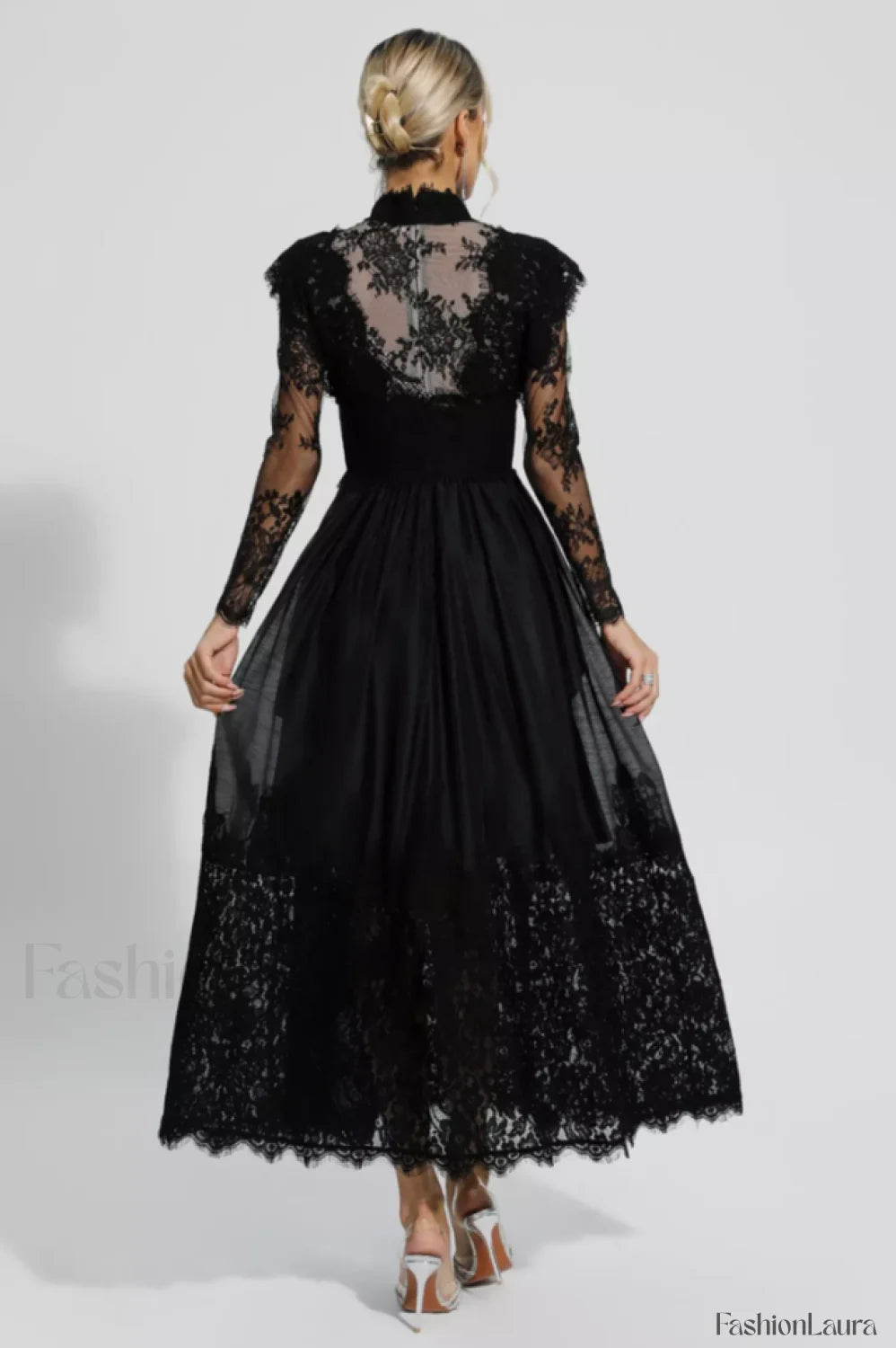 Jamie Black Floral Charming Lace Stitching Dress