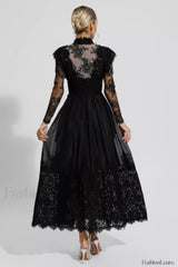 Jamie Black Floral Charming Lace Stitching Dress