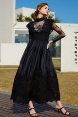 Jamie Black Floral Charming Lace Stitching Dress