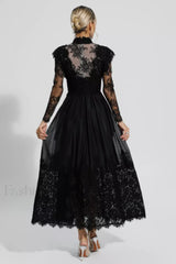 Jamie Black Floral Charming Lace Stitching Dress