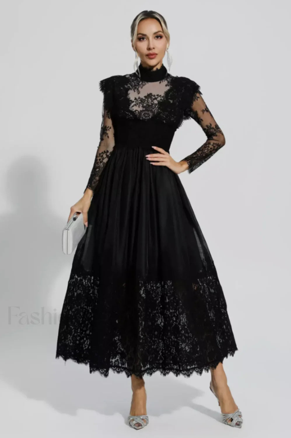 Jamie Black Floral Charming Lace Stitching Dress