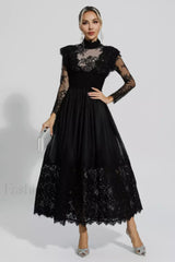 Jamie Black Floral Charming Lace Stitching Dress