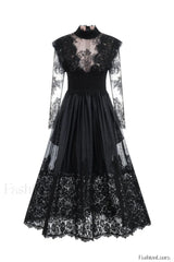 Jamie Black Floral Charming Lace Stitching Dress S / Black