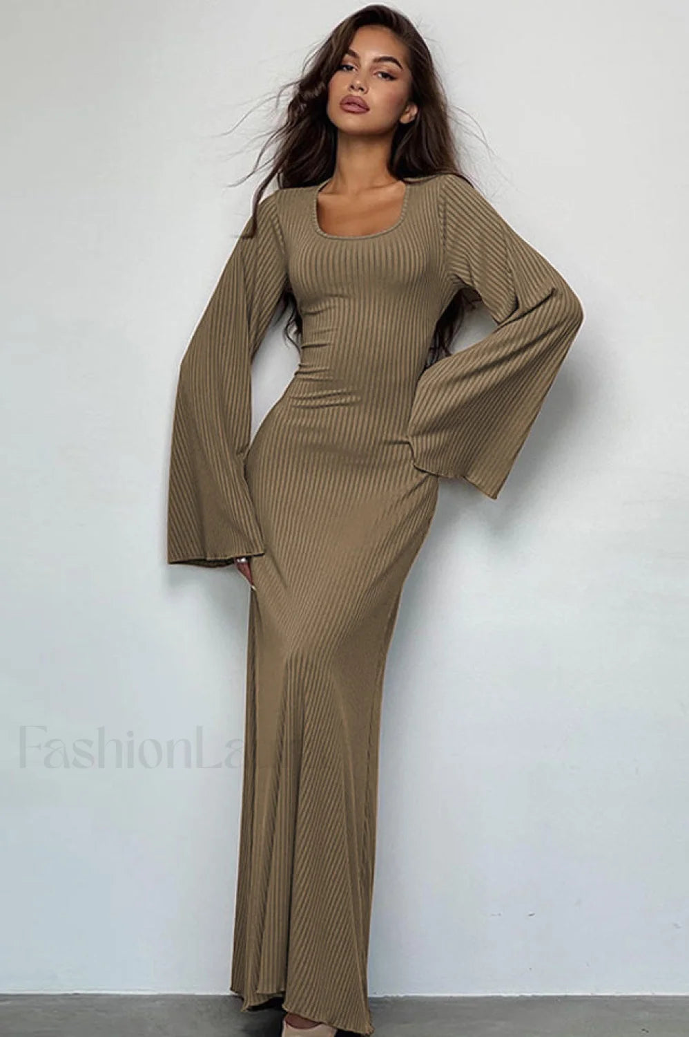 Jaye Long Stylish Sleeve Maxi Dress S / Khaki