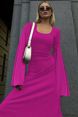Jaye Long Stylish Sleeve Maxi Dress M / Fuchsia