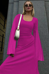 Jaye Long Stylish Sleeve Maxi Dress M / Fuchsia