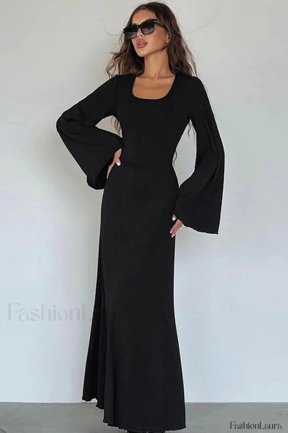 Jaye Long Stylish Sleeve Maxi Dress S / Black