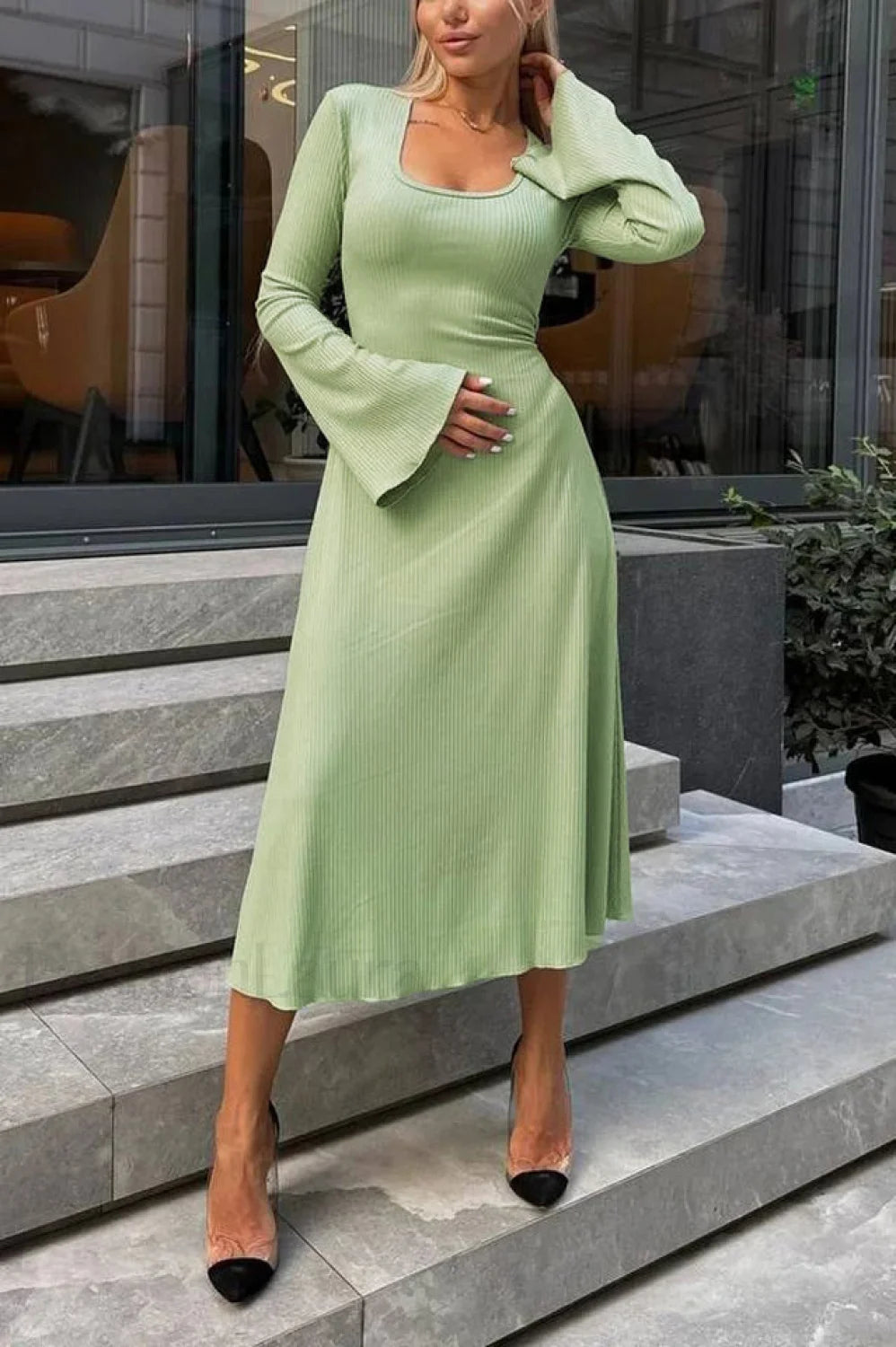 Jaye Long Stylish Sleeve Maxi Dress S / Olive