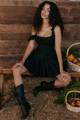 Jemima Black Pin Charming Tuck Pleated Dress