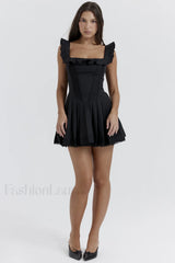 Jemima Black Pin Charming Tuck Pleated Dress