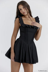 Jemima Black Pin Charming Tuck Pleated Dress