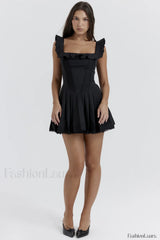 Jemima Black Pin Charming Tuck Pleated Dress