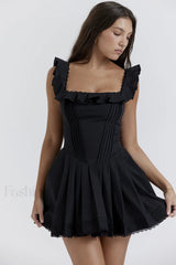 Jemima Black Pin Charming Tuck Pleated Dress