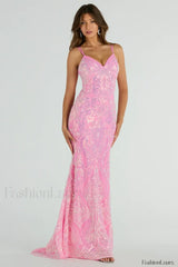 Jessa Lace Up Stylish Mermaid Sequin Dress S / Pink