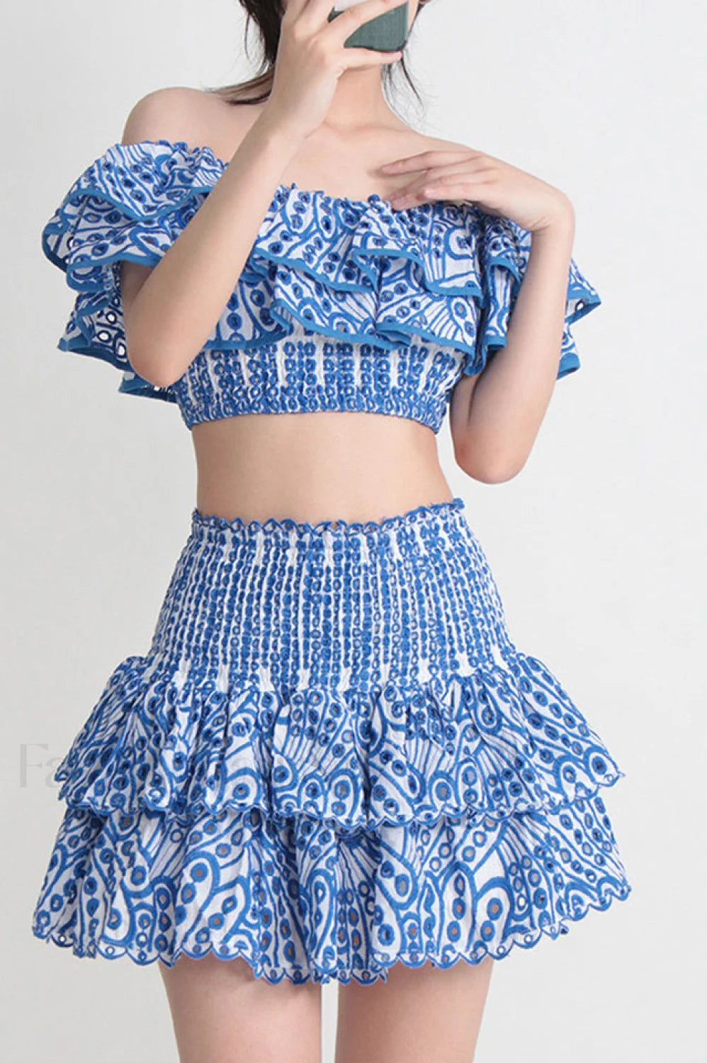 Jessica Bara Stylish Vanessa Ruffle Set S / Blue