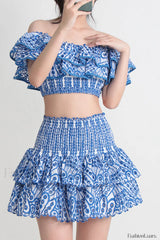 Jessica Bara Stylish Vanessa Ruffle Set S / Blue