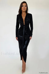 Juliette Metallic Stylish Tie Front Dress S / Black Metallic