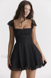Kaia Black Stylish A Line Mini Dress XS / Black