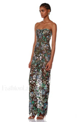 Kamames Strapless Floral Charming Sequined Maxi Dress