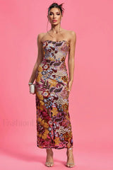 Kamames Strapless Floral Charming Sequined Maxi Dress XS / 1#