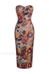 Kamames Strapless Floral Charming Sequined Maxi Dress