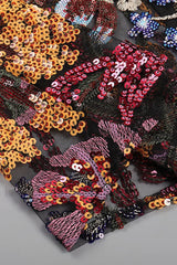 Kamames Strapless Floral Charming Sequined Maxi Dress