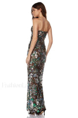 Kamames Strapless Floral Charming Sequined Maxi Dress