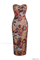 Kamames Strapless Floral Charming Sequined Maxi Dress