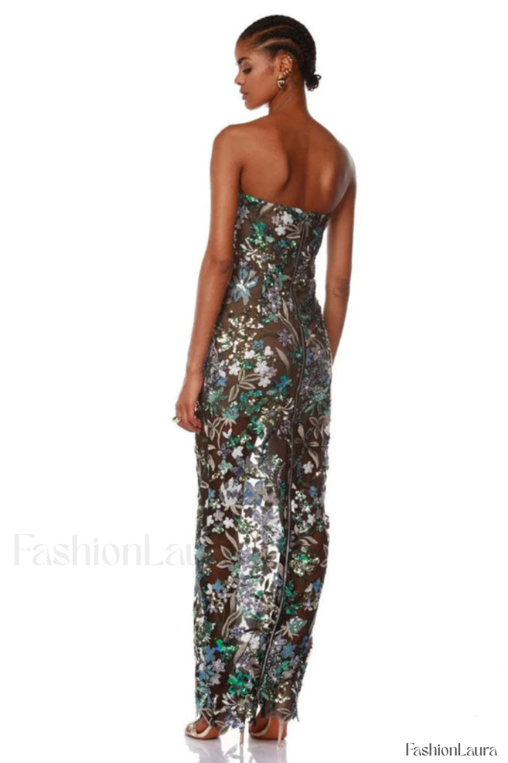Kamames Strapless Floral Charming Sequined Maxi Dress