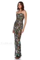 Kamames Strapless Floral Charming Sequined Maxi Dress