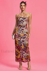 Kamames Strapless Floral Charming Sequined Maxi Dress XS / 1#