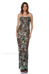 Kamames Strapless Floral Charming Sequined Maxi Dress XS / 2#