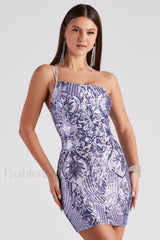 Karla Sequin Iridescent Charming Bodycon Party Dress XS / Lavender