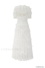 Kinley Ruched Ruffle Charming Hem Maxi Dress