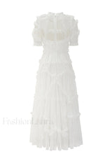 Kinley Ruched Ruffle Charming Hem Maxi Dress