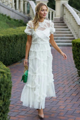 Kinley Ruched Ruffle Charming Hem Maxi Dress