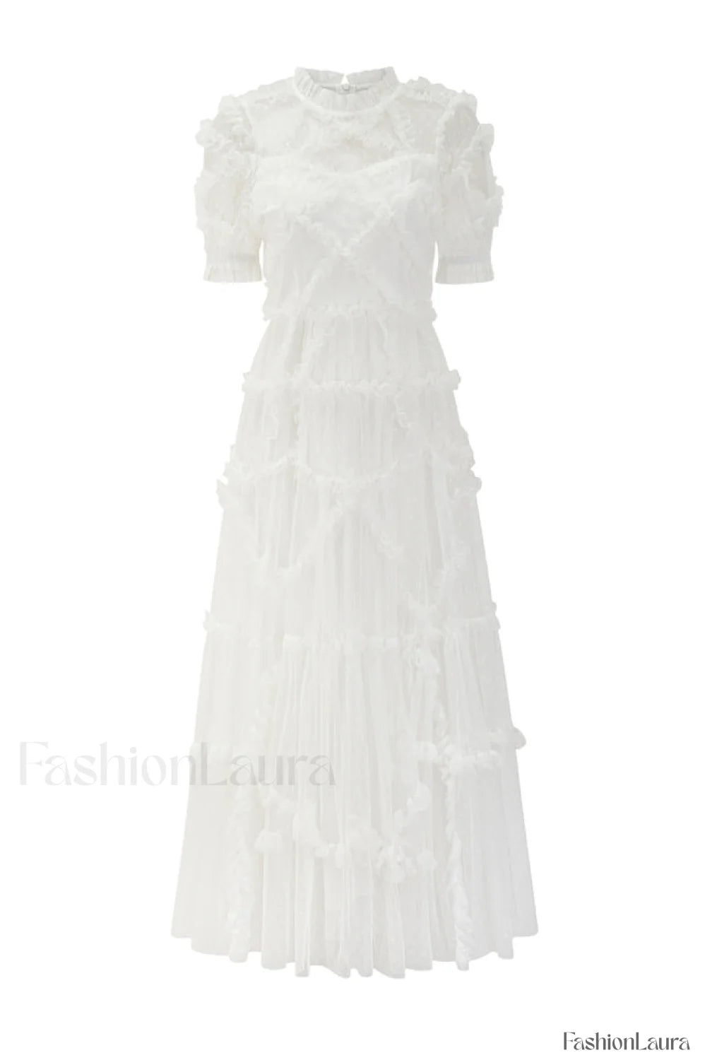 Kinley Ruched Ruffle Charming Hem Maxi Dress S / White