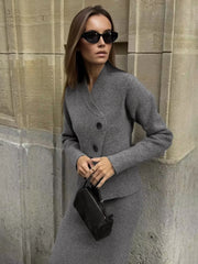 Knit Asymmetric Graceful Button Cardigan Grey / XS Sweaters L