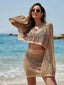 Knit Cover up Bell Sleeve Loose Top Skirt Set Cover Up Khaki / S